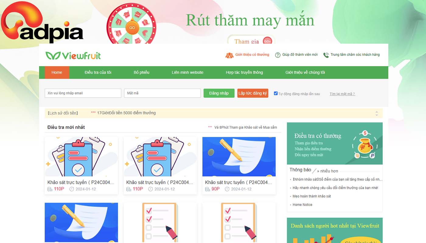 Làm khảo sát kiếm tiền với Viewfruit