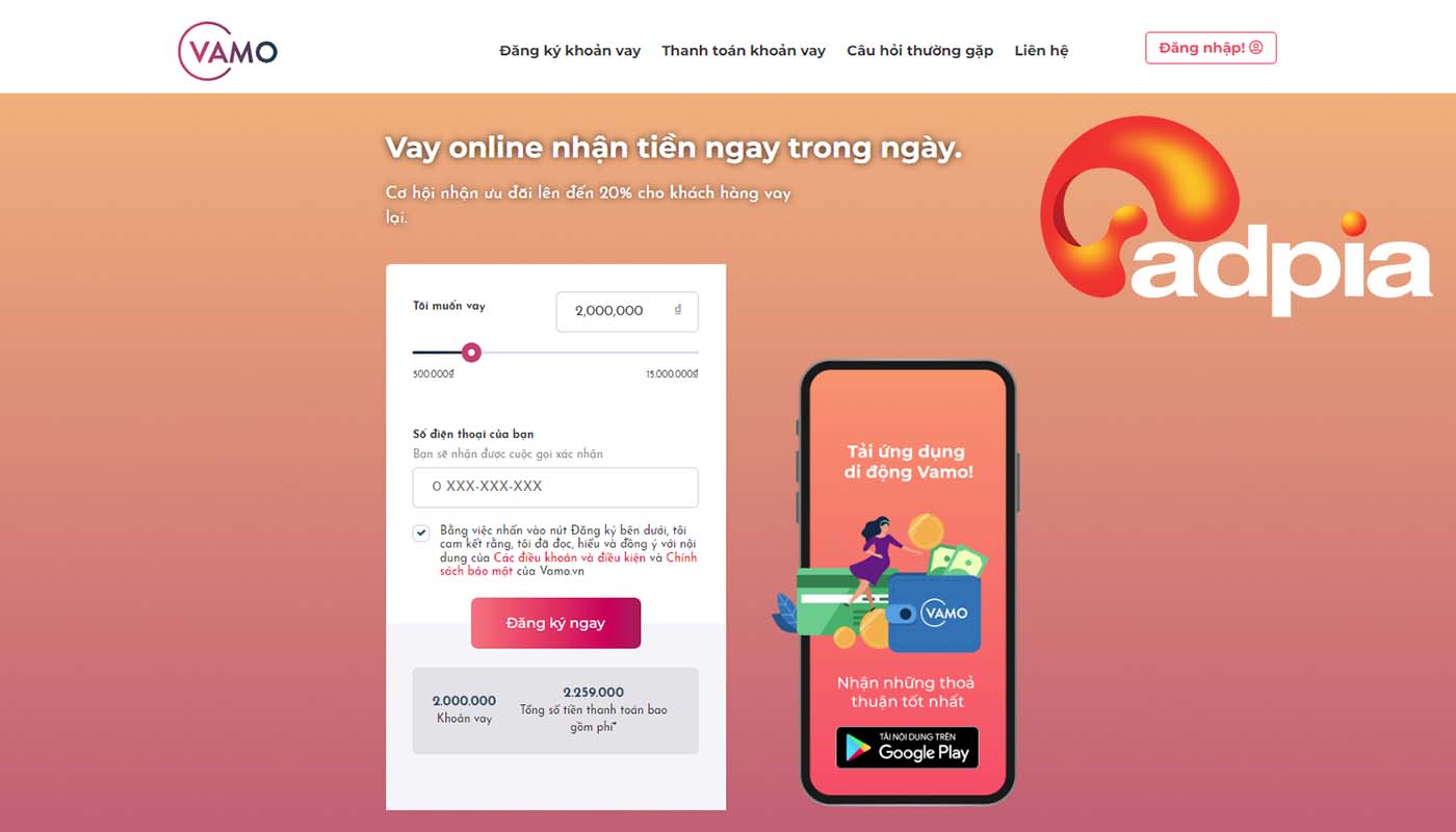 App vay tiền online nhanh, uy t&iacute;n, l&atilde;i suất thấp Vamo