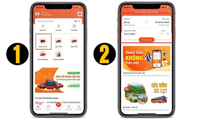 đặt vé xe phương trang qua app bước 1