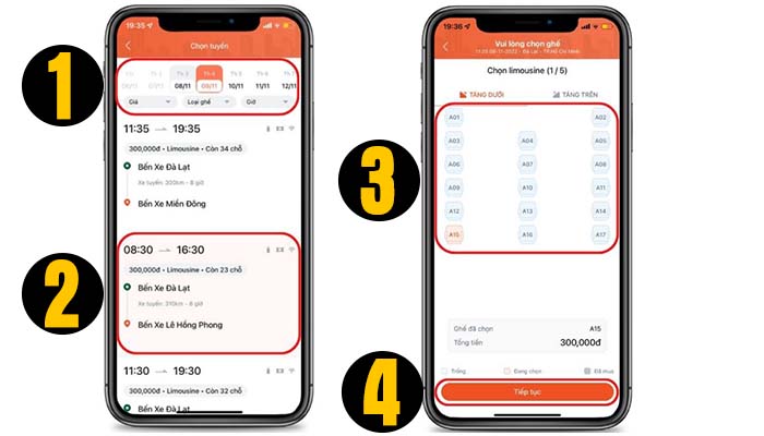 đặt vé xe phương trang qua app bước 2
