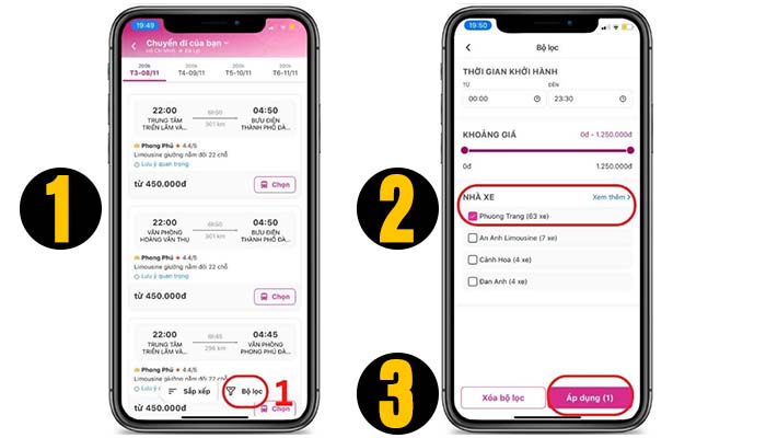 đặt vé xe phương trang online qua momo bước 2