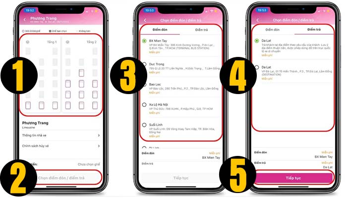 đặt vé xe phương trang online qua momo bước 3