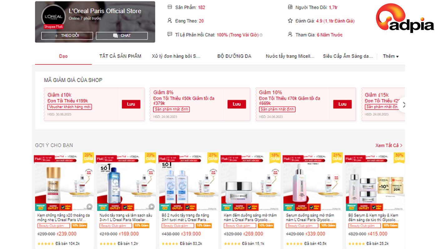 Top những shop bán mỹ phẩm uy tín trên Shopee L'Oreal Paris