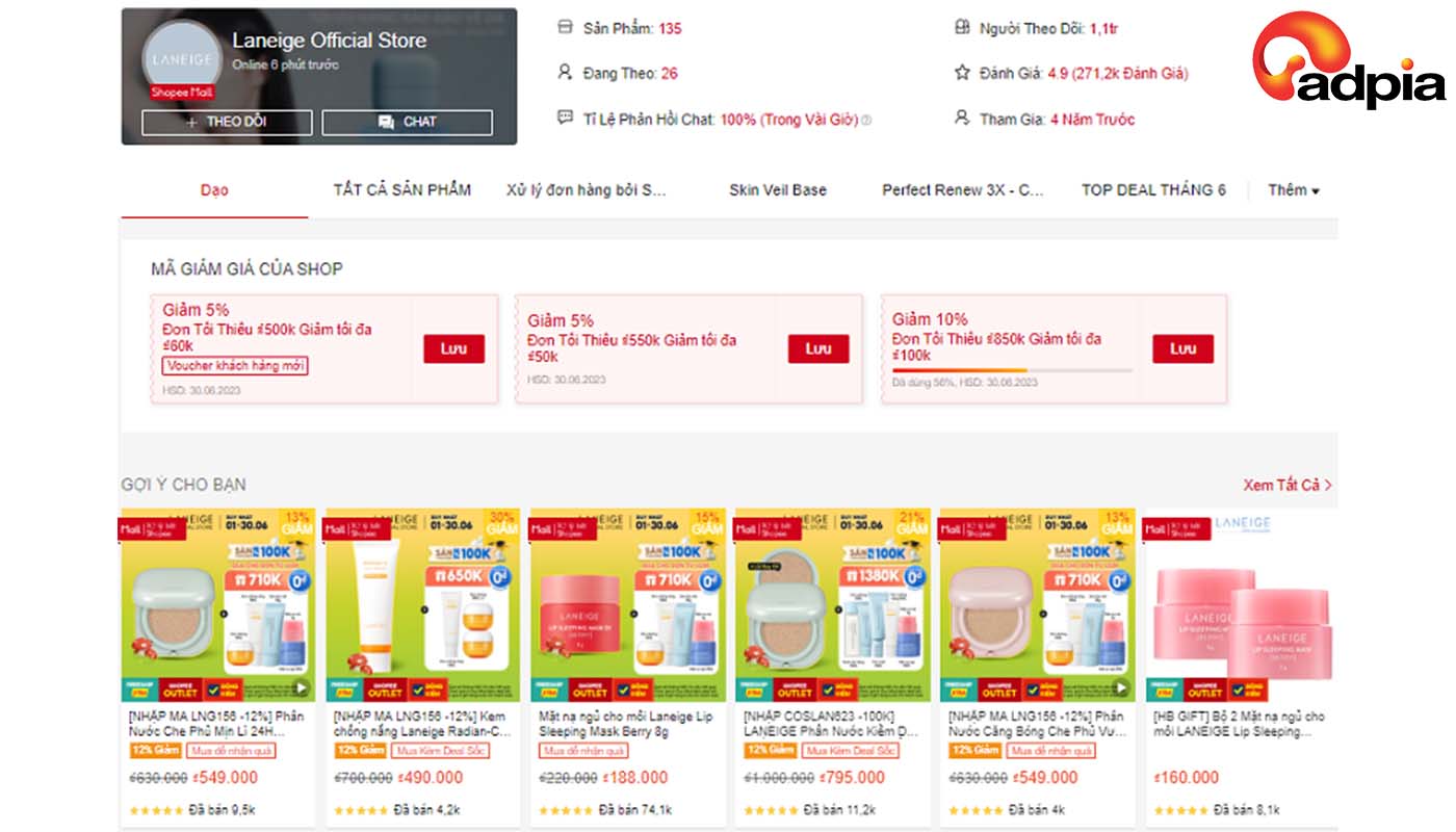 Top những shop bán mỹ phẩm uy tín trên Shopee Laneige