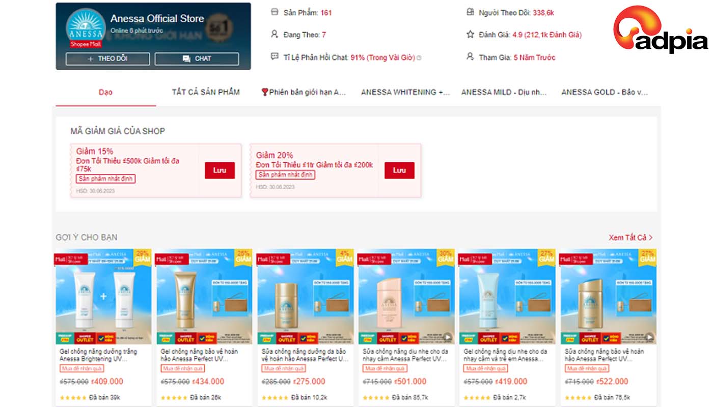 Top những shop bán mỹ phẩm uy tín trên Shopee Anessa