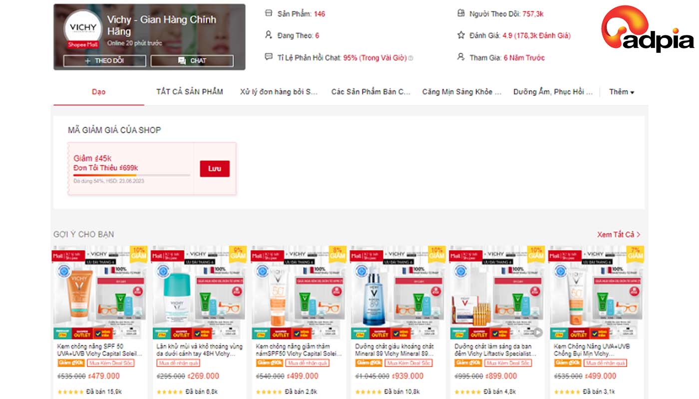 Top những shop bán mỹ phẩm uy tín trên Shopee Vichy