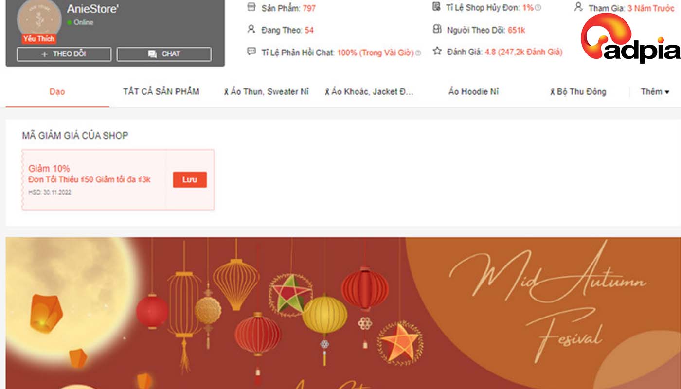 Shop bán quần áo đẹp trên Shopee aniestore