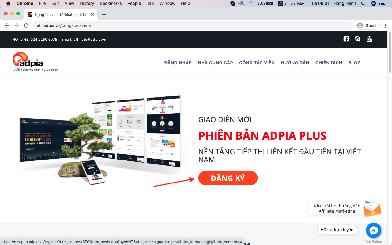 Bước 2hướng dẫn đăng ký tài khoản affiliate