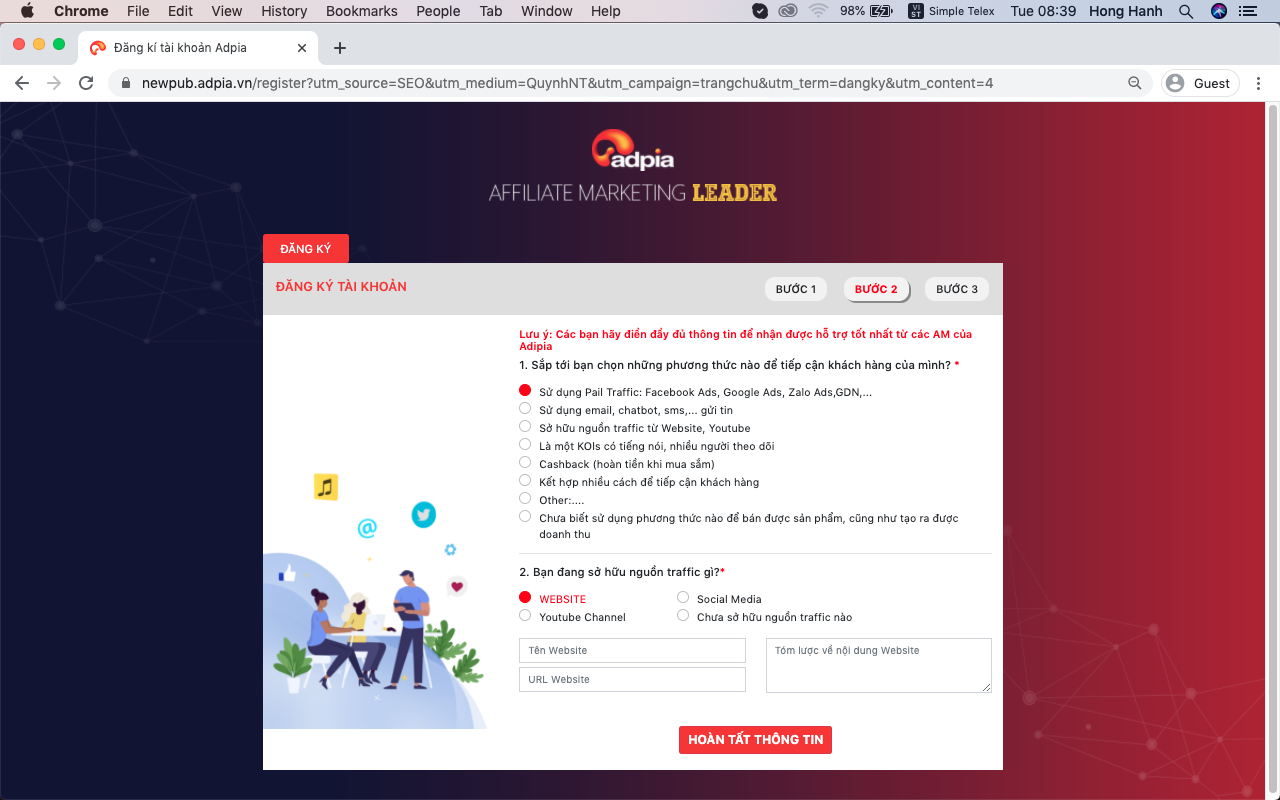 Bước 4 hướng dẫn đăng ký tài khoản affiliate