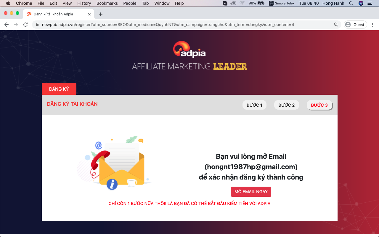 Bước 5 hướng dẫn đăng ký tài khoản affiliate