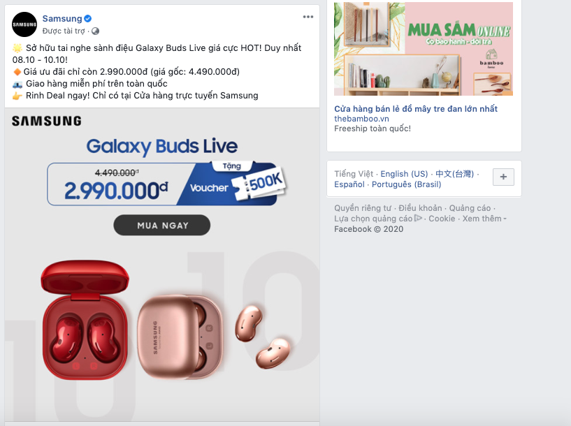 Quảng cáo hình ảnh trên bảng tin Facebook