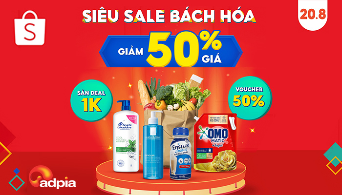 [SHOPEE] SIÊU SALE BÁCH HÓA - GIẢM NỬA GIÁ "20.8 - SIÊU SALE HOÀN XU 50%"