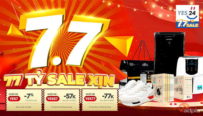 [YES24] SĂN SALE NGÀY ĐÔI 7.7 - CỰC KHỦNG LÊN ĐẾN 77%