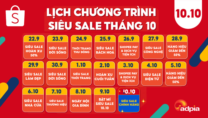[SHOPEE] SIÊU SALE 10.10 - SIÊU SALE CHÍNH HÃNG - LỊCH SIÊU SALE