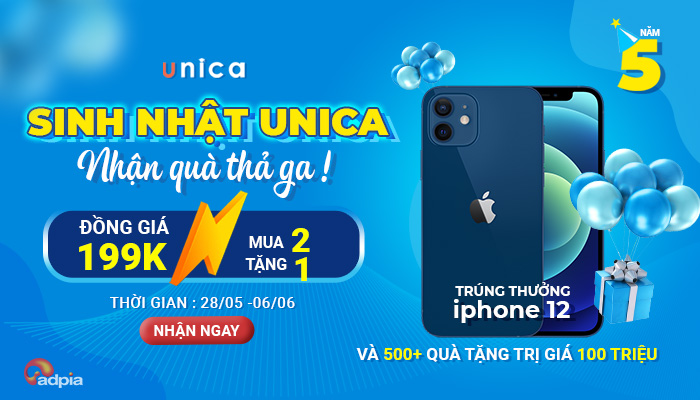 [UNICA] MỪNG SINH NHẬT 5 TUỔI NHẬN QUÀ THẢ GA ĐỒNG GIÁ 199K