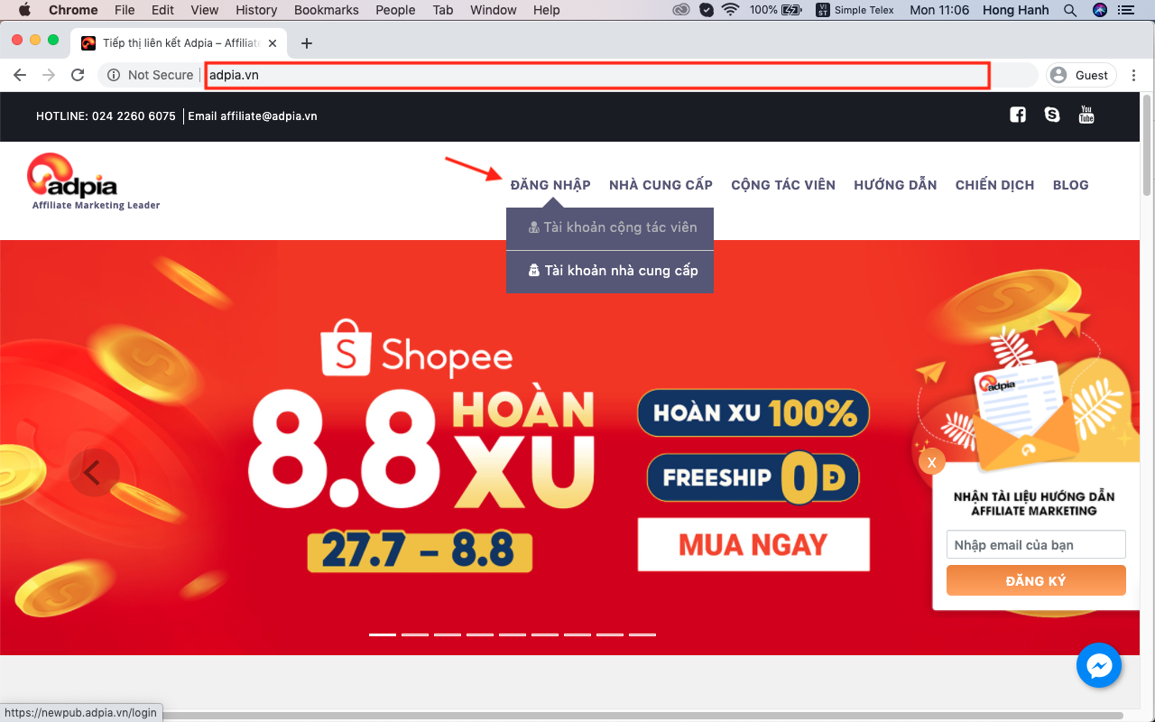 Bước 1 hướng dẫn cách làm affiliate marketing shopee cho người mới