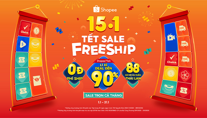 [SHOPEE] 15.1 Tết sale - Freeship