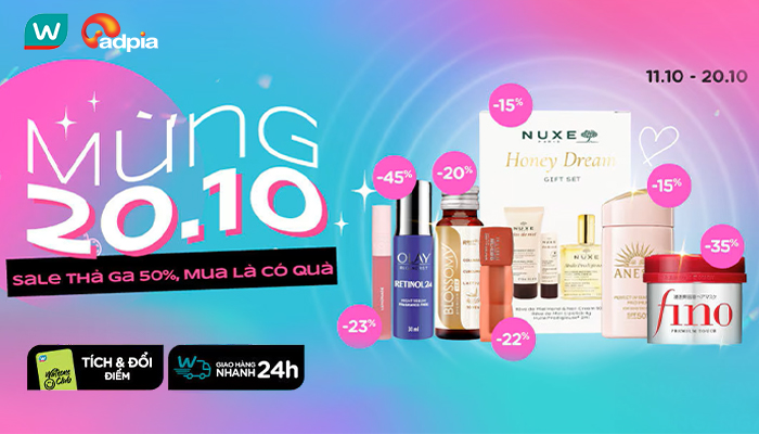 [WATSONS] Mừng 20.10 - Watsons sale thả ga 50%, mua là có quà