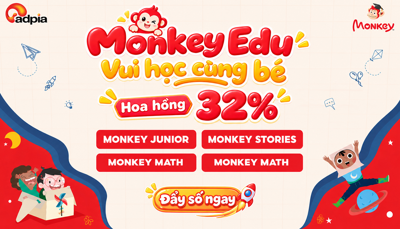 Affiliate Tiếng Anh Với Monkey Junior: Nhận Hoa Hồng CPS 32%